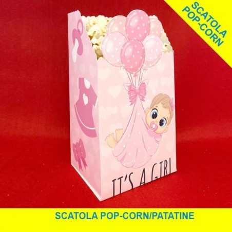 Scatola Popcorn personalizzata tema Baby Shower It's a girl
